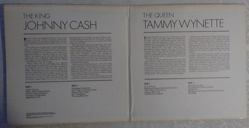 GATEFOLD COVER JOHNNY CASH/TAMMY WYNETTE THE KING/THE QUEEN DOUBLE P2S 5418 VG+ Foto 3 de 4