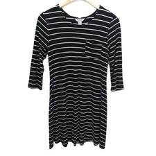 Arizona Jean Co Women's Black White M T-shirt Dress Striped Stretch Knit Shift
