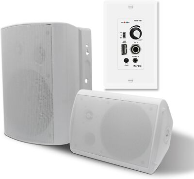 Herdio 400W 6.5'' Outdoor Speakers Stereo Bass + Wall Mounted Bluetooth Amplifier