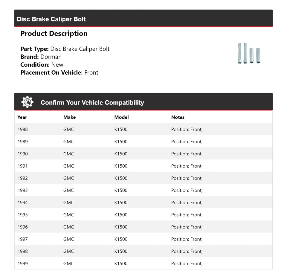 Pinza de freno de disco delantera para GMC K1500 1988-1999 Dorman 1989 1990 1991 1992 Foto 2 de 4