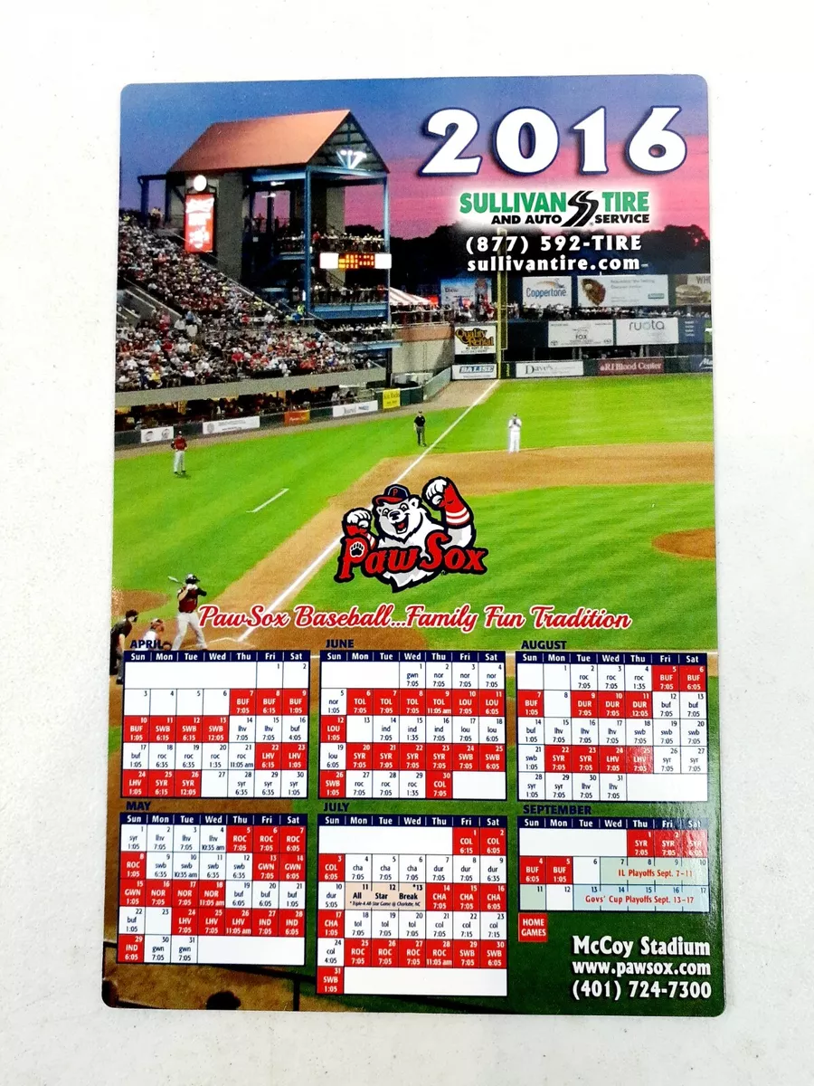 Pawtucket Red Sox 2016 Magnet Schedule McCoy Stadium 8.5 x 5.5 Pawsox 423