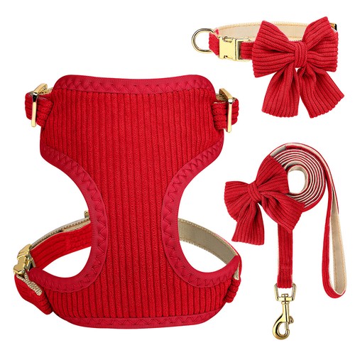 3pcs Cute Bow Tie Dog Collar & Harness & Leash Soft Mesh Walking Vest Adjustable - Picture 14 of 60