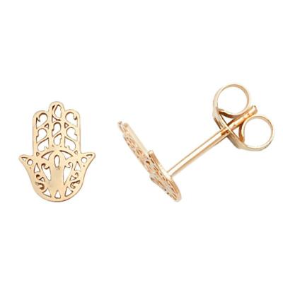 Small 9ct Yellow Gold 6mm Filigree Cut-out Hamsa Hand Stud