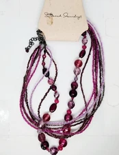 Nos French Laundry Multi Strand Garnet Look Purple Glass Bead Bib Necklace 