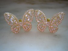GOLD PLATED STERLING SILVER  CUBIC ZIRCONIA BUTTERFLY PIERCED EARRINGS