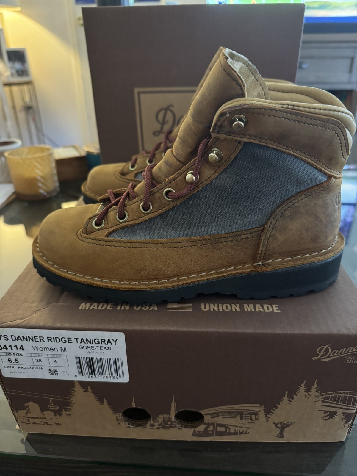 Danner Ridge Tan/Gray Gore-tex Leather & Canvas Boots, Size 6.5 Made in ...