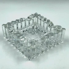 Vintage Clear Cut Glass Ashtray Detailed 4" Square Tobacciana Home Decor