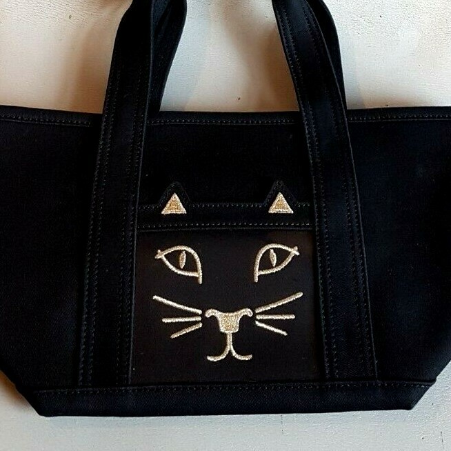 Bolso de Mano Charlotte Olympia Exclusivo Petit Ami Gatito Negro con Asa Superior NUEVO