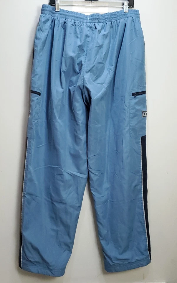 Pantalones deportivos Champion vintage para hombre XL azules anchos holgados dobladillo abierto polar logotipo Y2K Foto 2 de 4