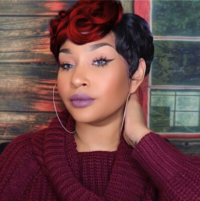 6 Inch Pixie Cut 1B/Burg. 100% Human Hair Wig With Bang Short Pixie Wig with Bangs 100% Human Hair Wigs for Women  main image 4