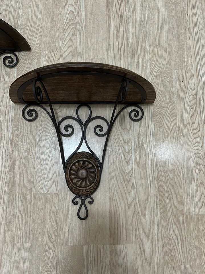 Par de estantes de pared de hierro forjado de madera vintage para colgar en la pared/soporte de pared 16x14 Foto 3 de 4