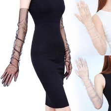 Fashion Long Sheer Tulle Gloves Ultra Thin Stretchy Full Finger Mittens Mesh