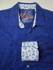 Robert Graham Sz L Royal Blue Paisley Tapestry Long Sleeve Button Up Shirt EUC