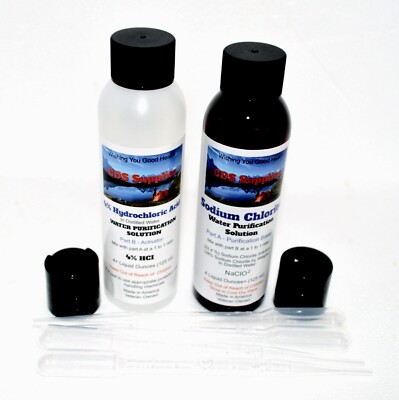 Water Purification Drops for Pets & Humans (4oz NaCIO2)(4 oz HCI  ( A&B )