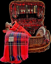 "Picnic Time" Red Highlander Willow Picnic Basket with Deluxe Service for 4