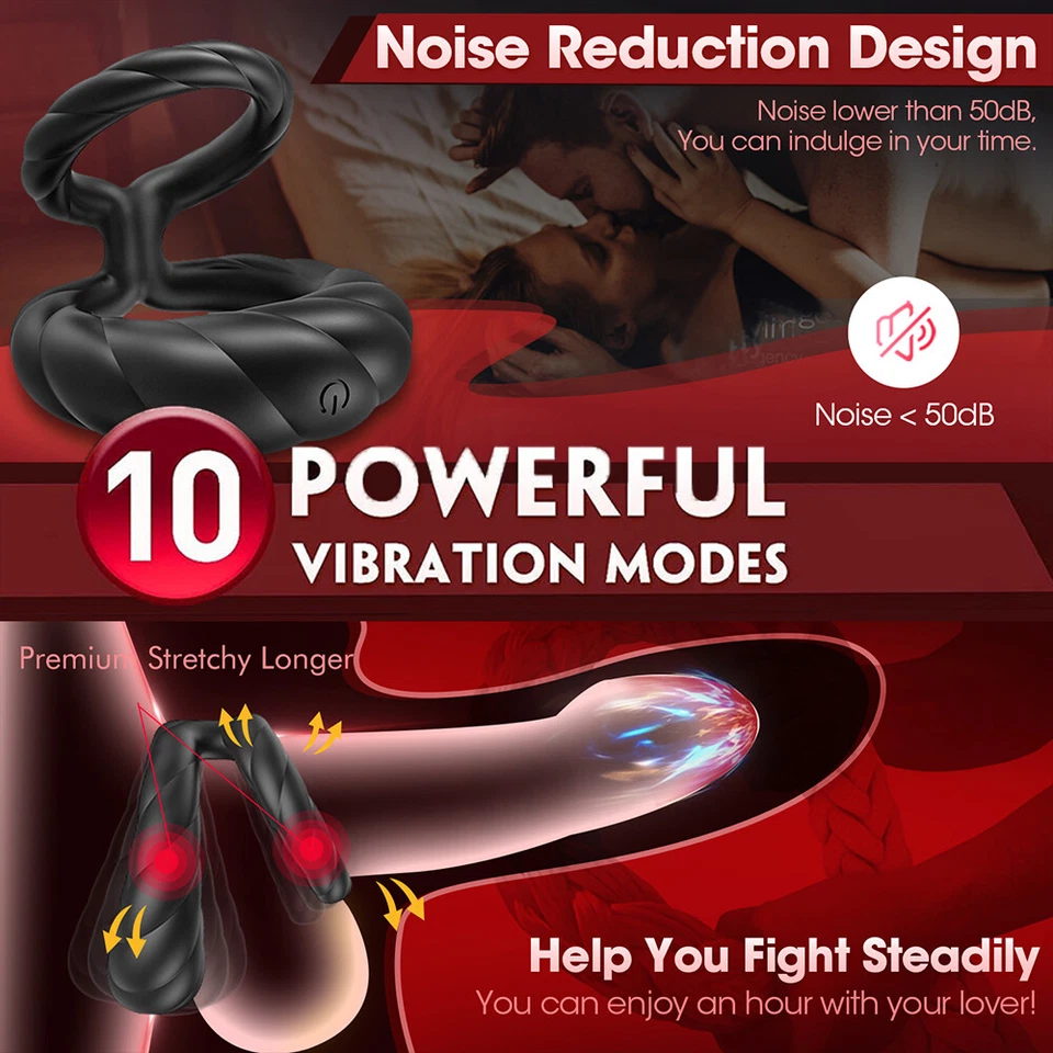 Anillo Vibrador para Polla Juguetes Sexuales para Hombres, Anillo para Pene Vibrador para Largo Más Duro Negro Foto 4 de 4