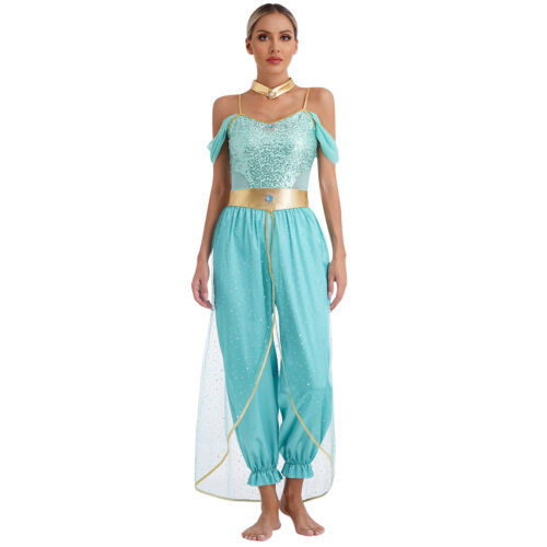 Womens Costume Metallic Dancewear Sleeveless Belly Performance Cosplay Sequin - Picture 11 of 44