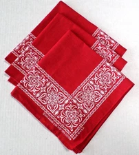 HAV-A-HANK 2-Sided Crisp Cotton Handkerchief/Bandana Set of 3 Red/White 21"x21"