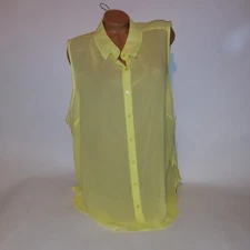 Attention Tank Top Plus Size 3X Solid Yellow Button Front Sleeveless Collared