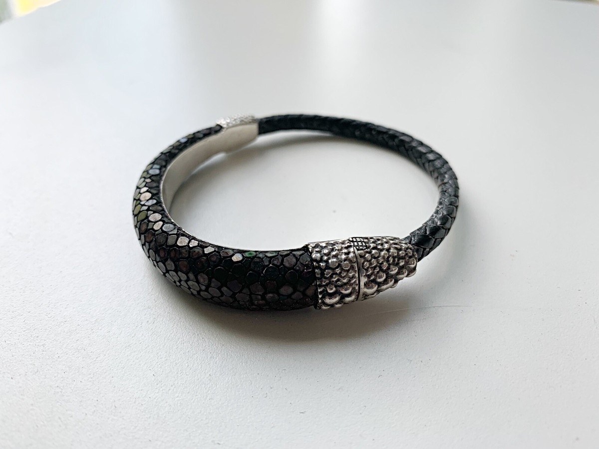 UNUSUAL LOU GUERIN STERLING SILVER STING RAY & BRAIDED LEATHER 