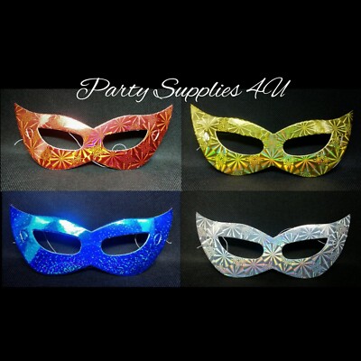 4pk Cardboard Foil Party Face Masks Birthday/dress up/fun/kids/Masquerade/Shiny