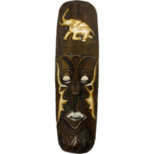 Hand Carved Wood Mask Indonesian Tribal Tiki Style Wall Art 19.5" RARE