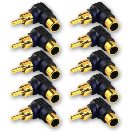 10X Right Angle Audio/Video RCA/Phono Male to Female Adapter 90 Degree GP LOT - Afbeelding 1 van 2