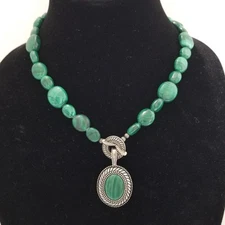 Carolyn Pollack Silver Malachite Bead Toggle Necklace w/ Enhancer Pendant 925