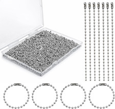 400 Pcs Long Bead Ball Chain Keychain, 3.9 Inch Silver, 2.4Mm for Tags DIY Met