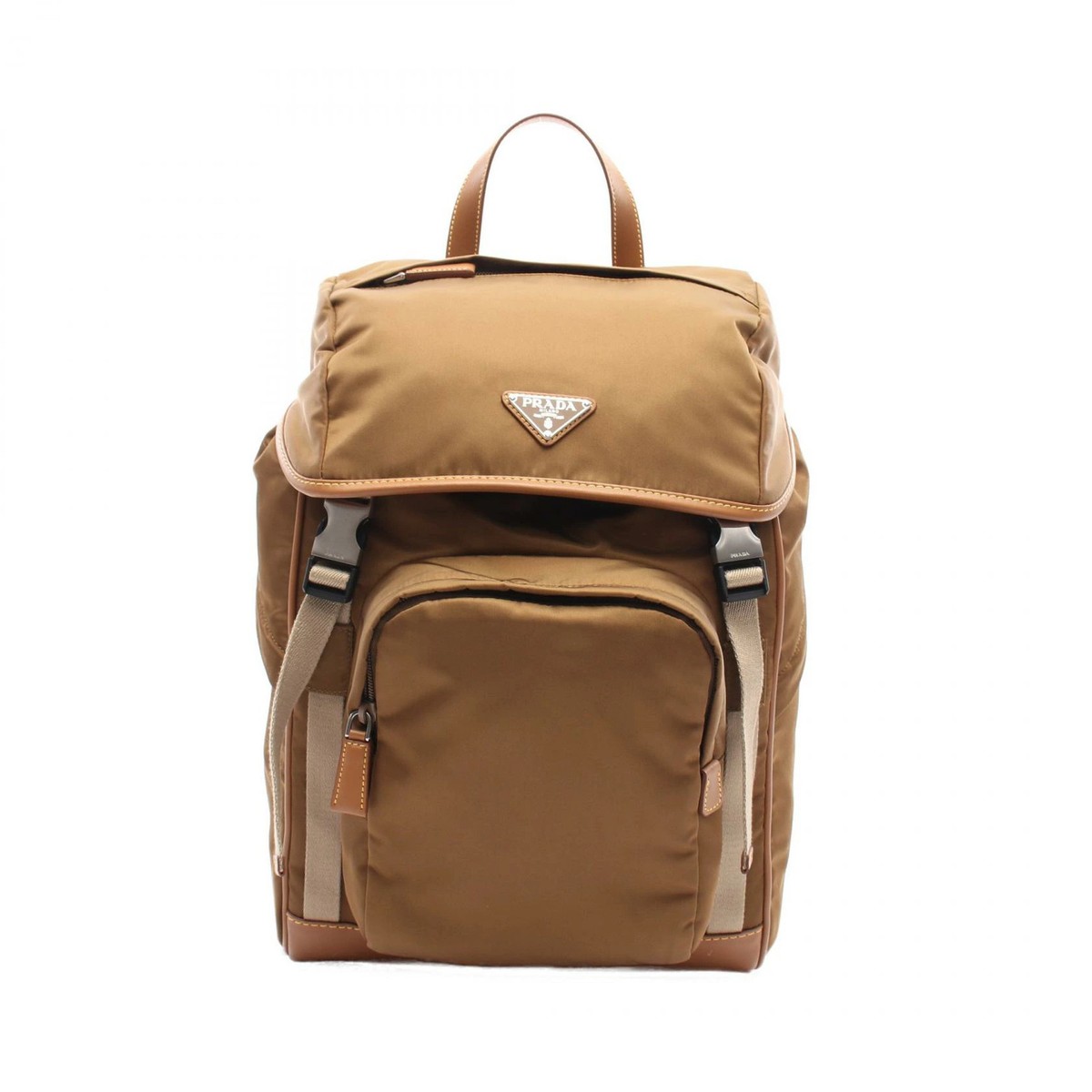 Prada taupe cloth backpack with patent trim Treasures of NYC - Prada Tan Canvas Logo Backpack main image 4