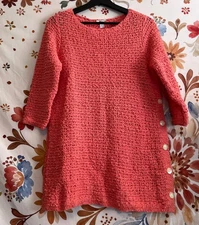 J. Jill S Salmon Pink Crochet Sweater LooseKnit Button Side Tunic Spring Cotton