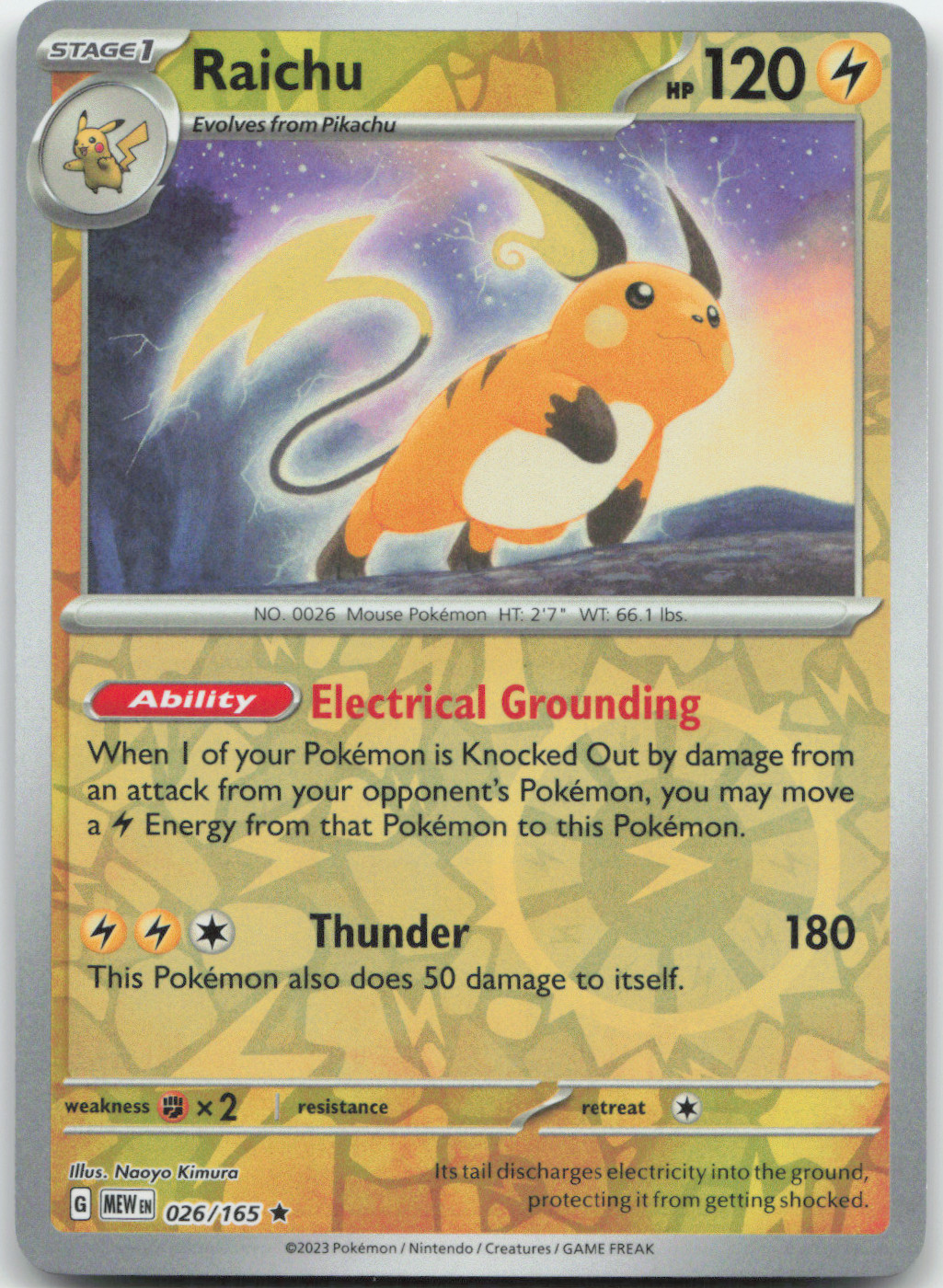 Raichu 026/165 Reverse Holo MEWen English 151 Pokemon Card NM