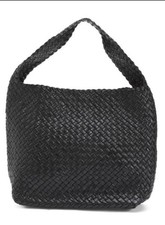 NWT FALOR Black Leather Woven Hobo 