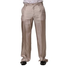 DOLCE & GABBANA Pants Beige Silk Straight Formal DressTrouser IT48/W34/M 1880usd