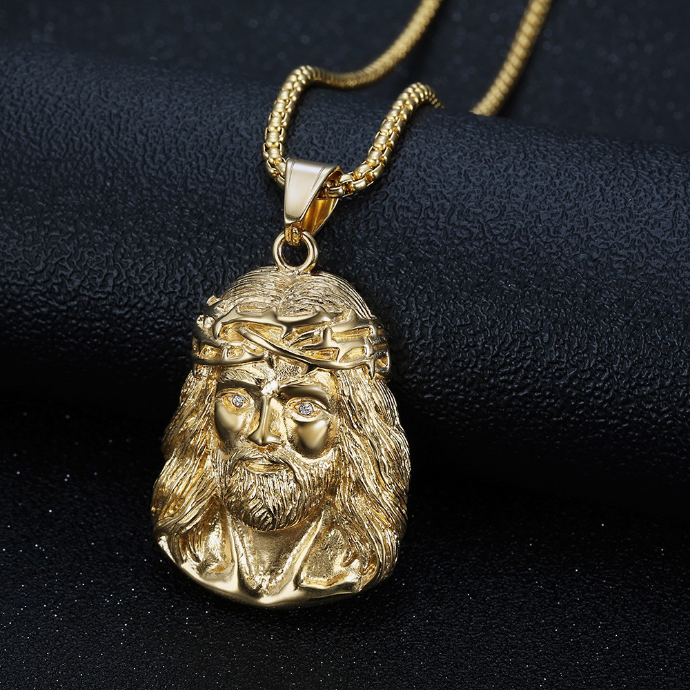 Stainless Steel Jesus Face Pendant Necklace 18k Gold Plated No Fade Jewelry