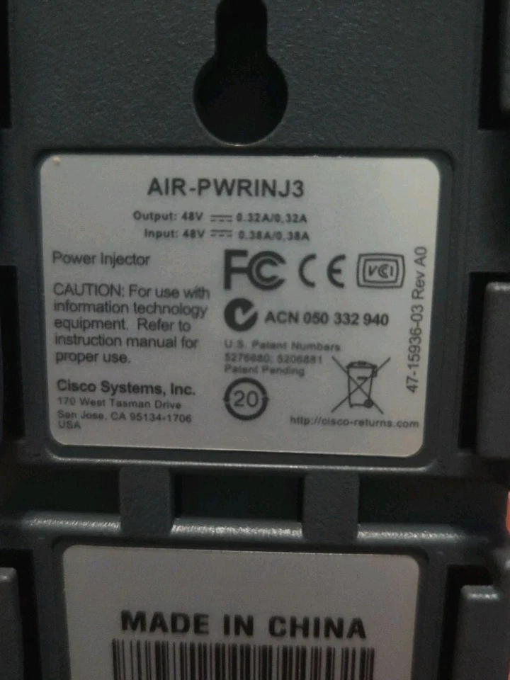 Cisco Aironet AIR-PWRINJ3 Power Injector Input 48V .38A Output 48V .32A - Image 2 of 4