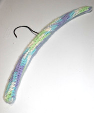 Vintage 50s 70s Crocheted Wooden Hanger Pastel Blue Green Lavender White 16.5"