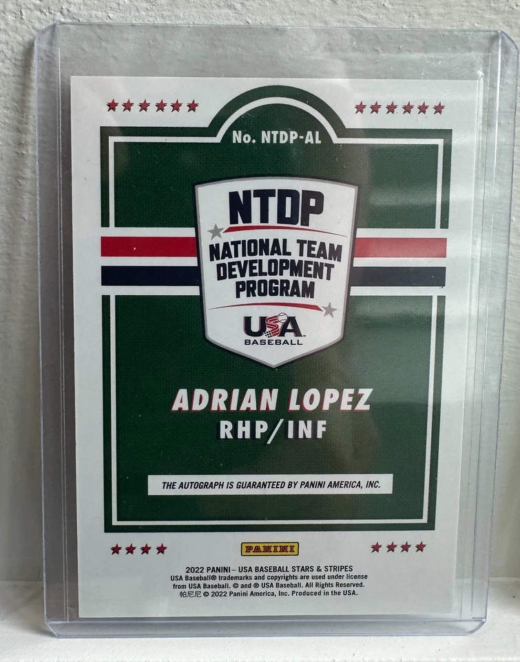 2022 Panini USA Baseball Stars & Stripes - Adrian Lopez - AUTO /399 - Image 2 of 2
