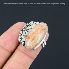 Valentines Deal Sunstone Stone Sterling Silver Birthday Statement Ring Size 6