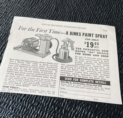 Binks Mfg Co Paint Spray Roche DS Outfit Original Ad 1940s Popular Mechanics