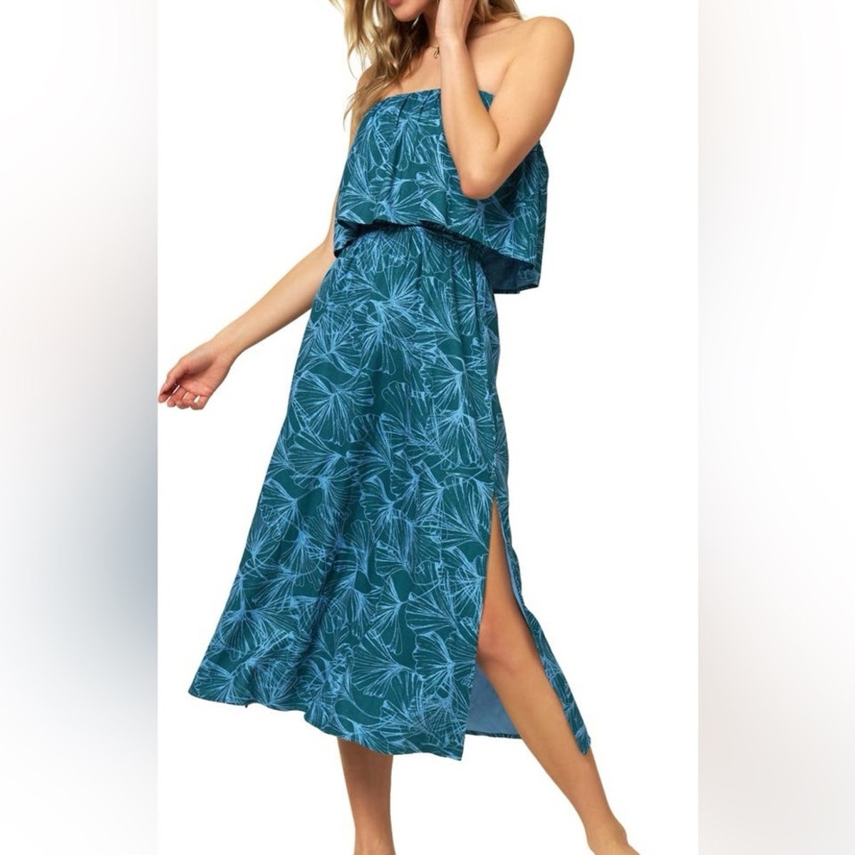 O'Neill Koia Strapless Midi Dress Small Beachy Blue Teal EUC! | eBay