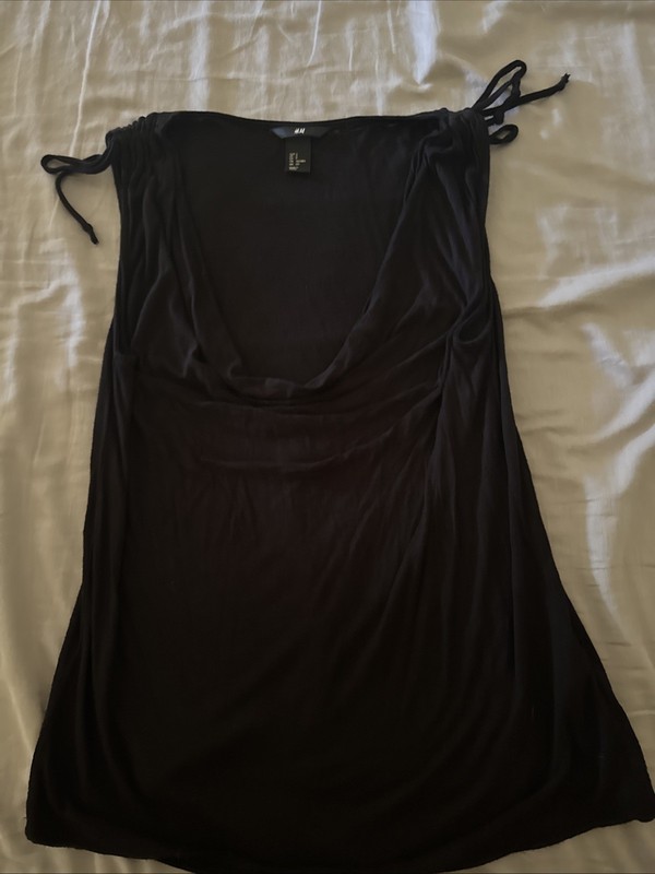 H&M Blouse Scoop Neck Shoulder Tie Black Small
