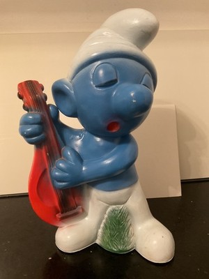 Schlumpf Schlümpfe große Figur Dupuis ca. 30 cm: Gitarrenschlumpf Gitarre rot
