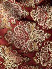Burgundy Gold Sage Damask Upholstery Drapery Brocade Fabric 56 in. Sold BTY