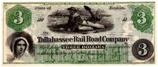 Billete obsoleto de $3 de Tallahassee Rail Road Company de 1859-70 - sin circular