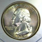 1939 P ** Washington Quarter ** Beautiful Color ** Superb Gem BU ** Album Toned
