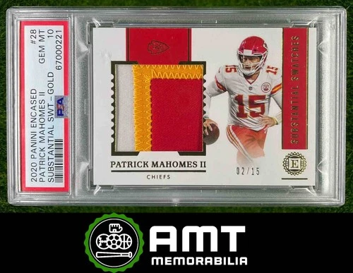 Patrick Mahomes II Patch PSA 10 2020 Panini Encased 2/15 Substantial Gold 0221
