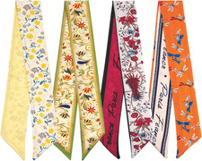 4 Pack Purse Scarf Handbags Skinny Twill Hair Scarves Narrow Neck Scarf Band Wom