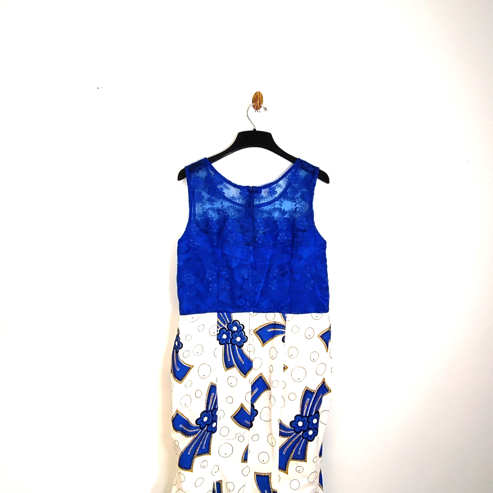 Lace Lined Blue Geometric Wedding Prom Boho Tropical Resort Y2K Dress Women 18 image 6