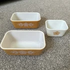 Set Of 3 Vintage Pyrex Butterfly Gold Refrigerator Dishes-NO LIDS